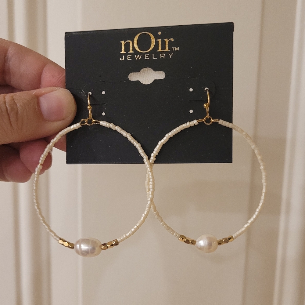 nOir Jewelry Dangle Gold Hoop Faux Pearl Earrings